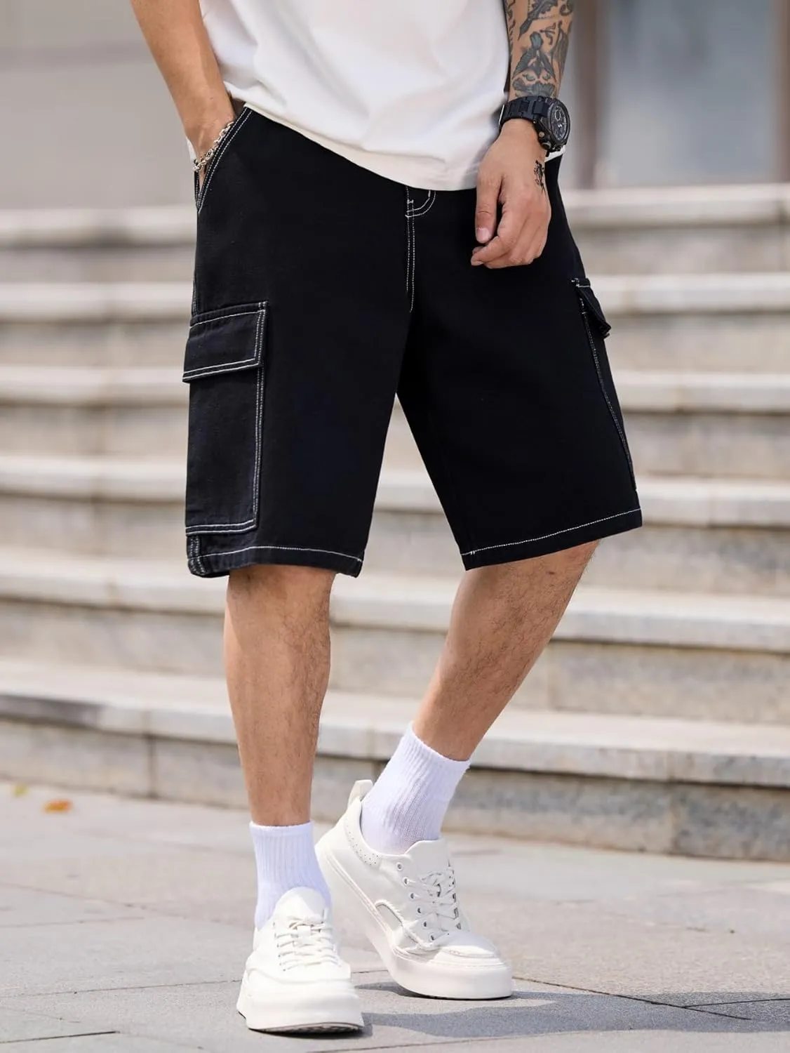 Mens Womens Baggy Jean Shorts Wide Leg Denim Casual Fashion Summer Cargo Shorts
