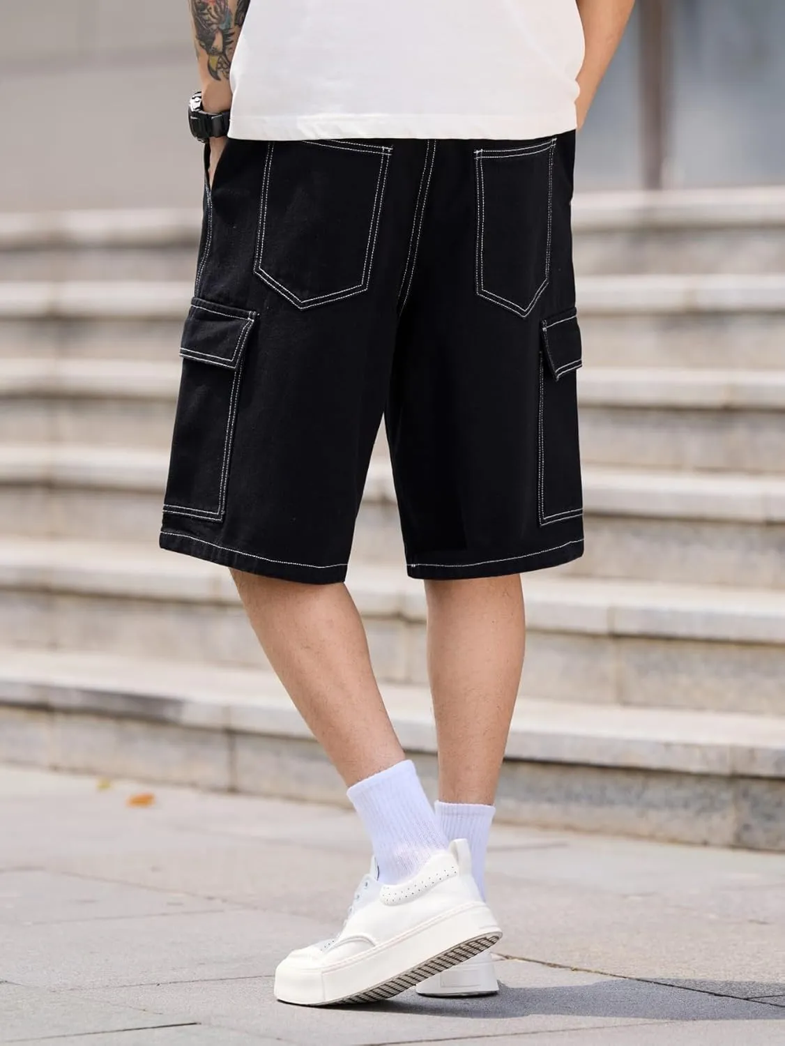 Mens Womens Baggy Jean Shorts Wide Leg Denim Casual Fashion Summer Cargo Shorts