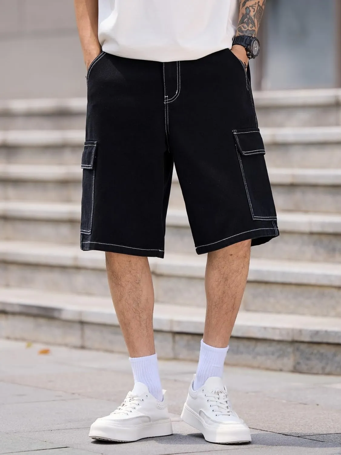 Mens Womens Baggy Jean Shorts Wide Leg Denim Casual Fashion Summer Cargo Shorts