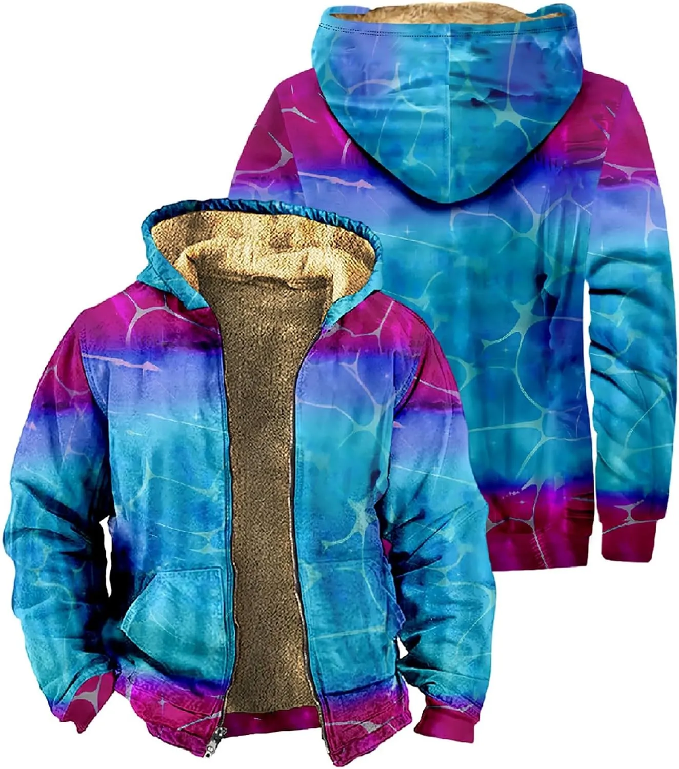 Men's Zip Up Hoodie Heavyweight Sweatshirt Fleece Sherpa Lined Warm Jacket Gradient Color Big&Tall Plus Size Clothes