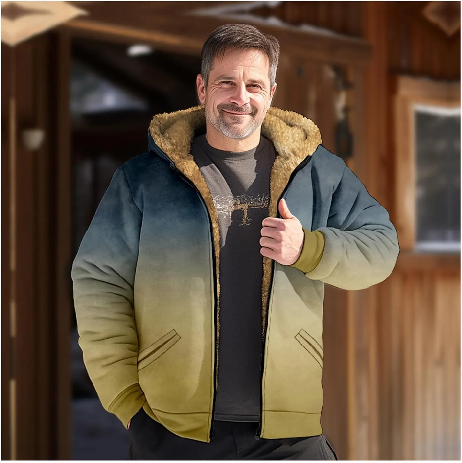 Men's Zip Up Hoodie Heavyweight Sweatshirt Fleece Sherpa Lined Warm Jacket Gradient Color Big&Tall Plus Size Clothes