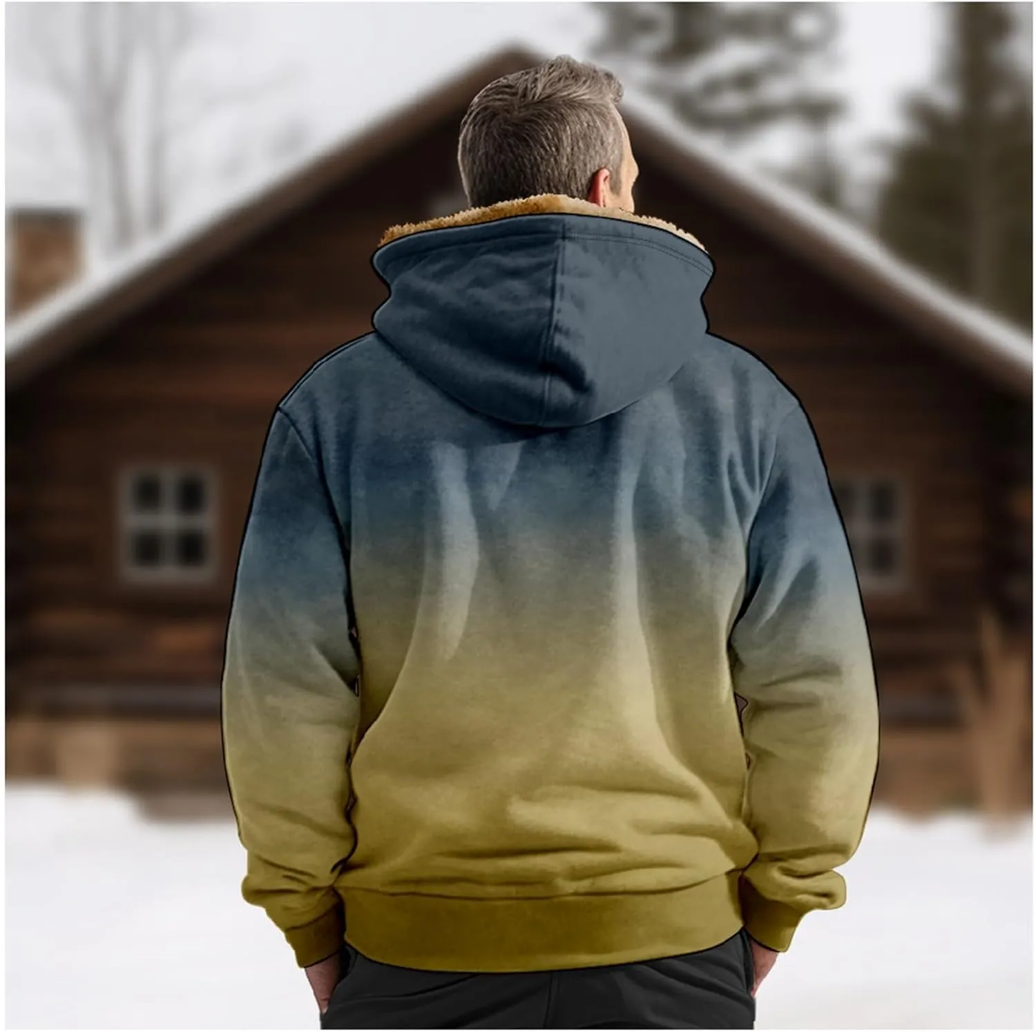 Men's Zip Up Hoodie Heavyweight Sweatshirt Fleece Sherpa Lined Warm Jacket Gradient Color Big&Tall Plus Size Clothes