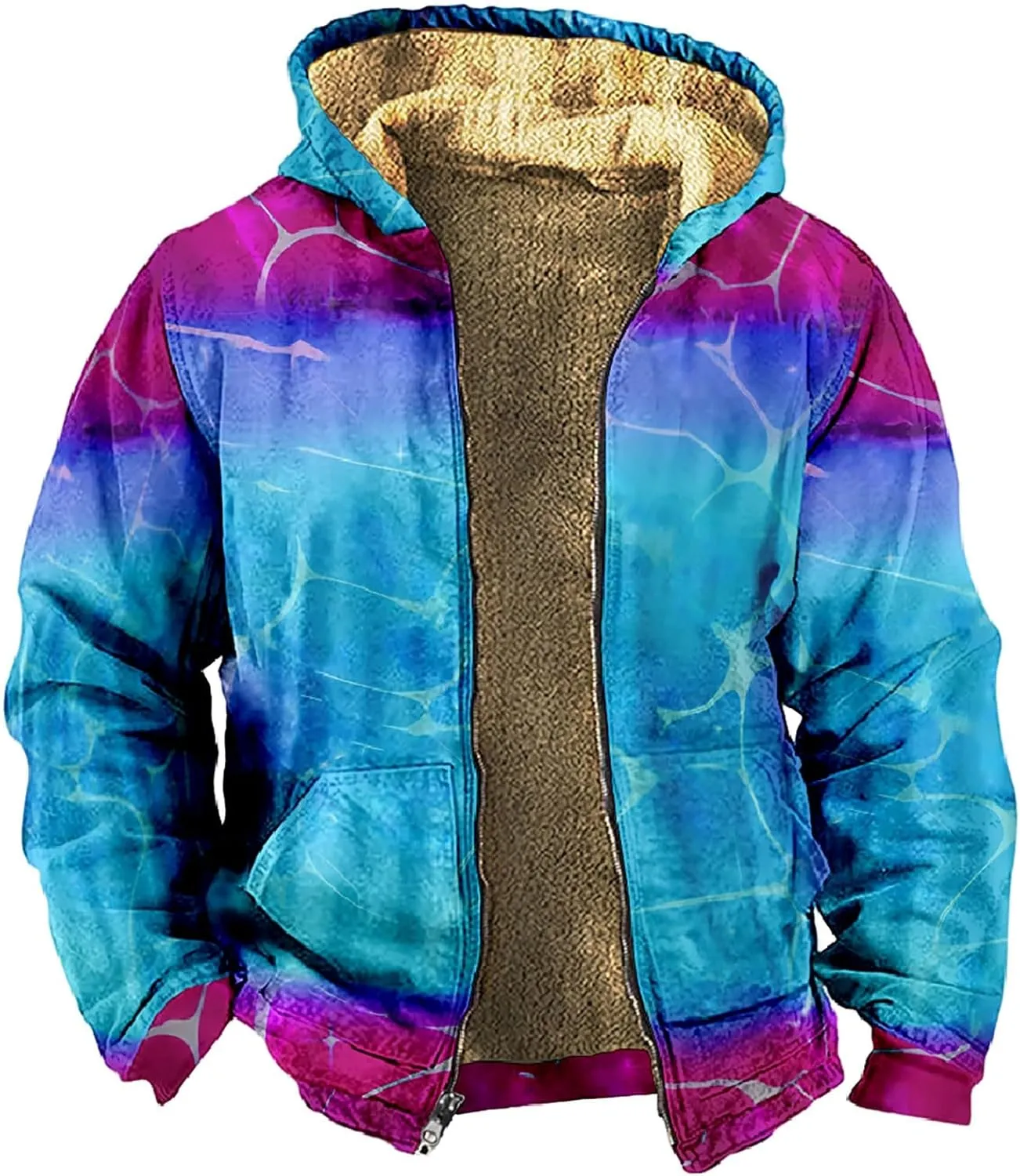Men's Zip Up Hoodie Heavyweight Sweatshirt Fleece Sherpa Lined Warm Jacket Gradient Color Big&Tall Plus Size Clothes