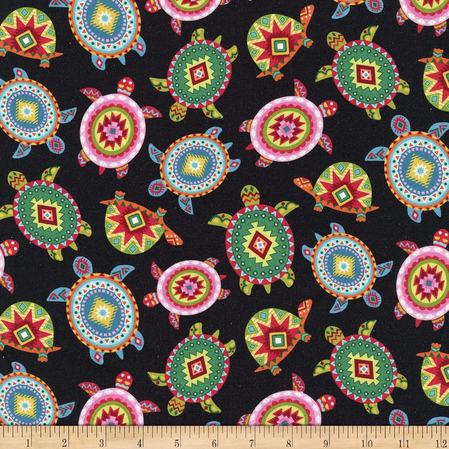 Michael Miller Culture Club Painted Turtles Black, Fabric by The Yard
