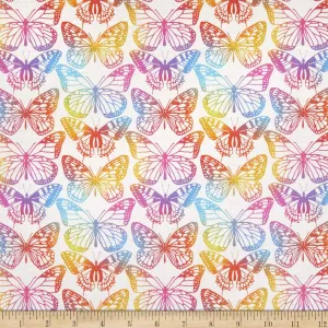 Michael Miller Kaleidoscope Dazzling Butterflies White, Fabric by The Yard