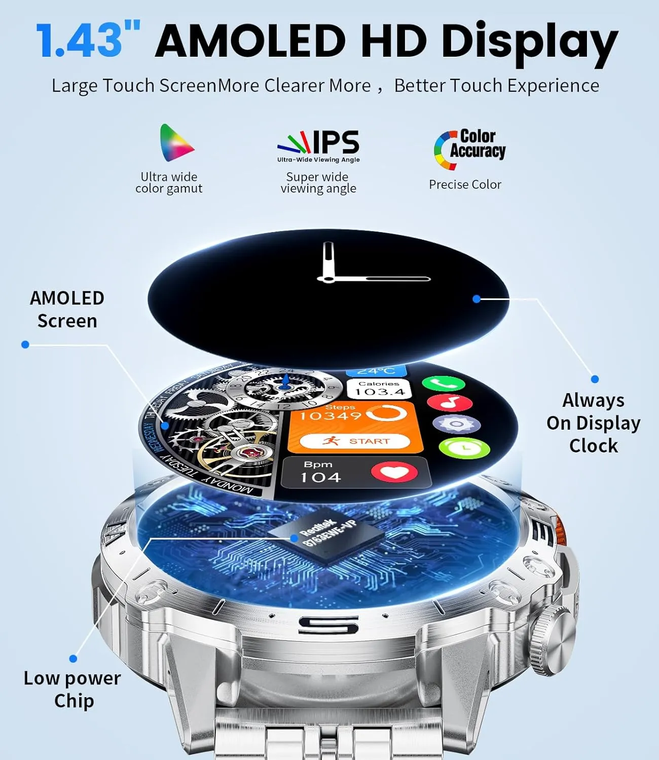 Military Smart Watch for Men(Answer/Dial Calls),1.43" AMOLED Always-on Display,Fitness Tracker 126 Sports Modes/IP68/Heart Rate/Sleep/SpO2/Blood Pressure,Tactical Outdoor Rugged Smartwatch iOS Android