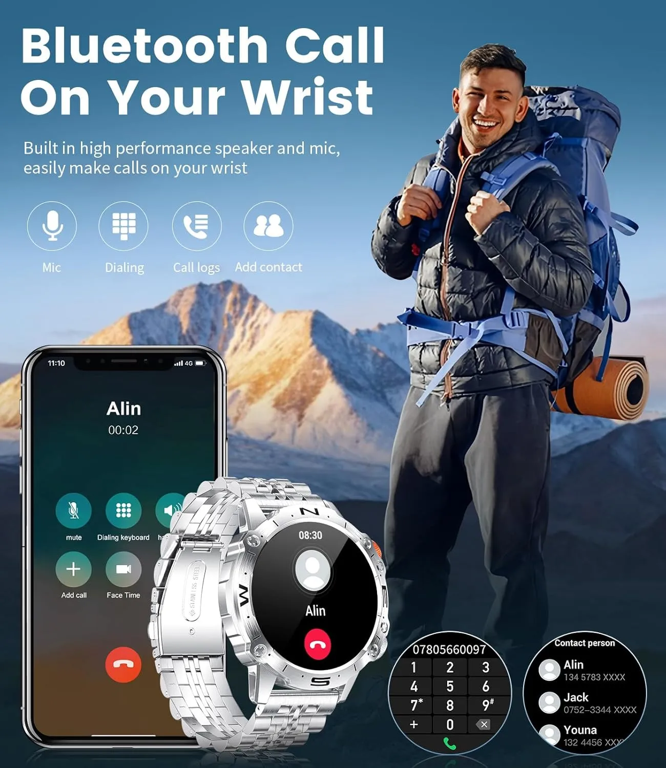 Military Smart Watch for Men(Answer/Dial Calls),1.43" AMOLED Always-on Display,Fitness Tracker 126 Sports Modes/IP68/Heart Rate/Sleep/SpO2/Blood Pressure,Tactical Outdoor Rugged Smartwatch iOS Android