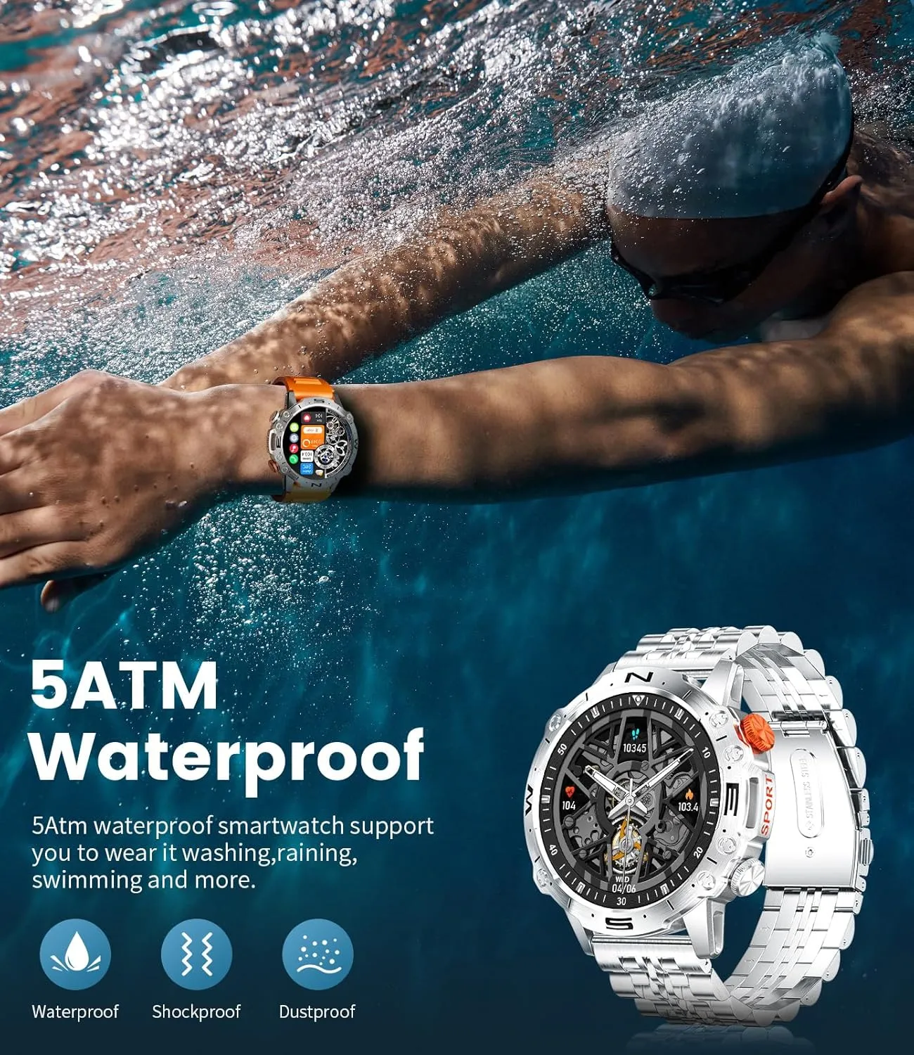 Military Smart Watch for Men(Answer/Dial Calls),1.43" AMOLED Always-on Display,Fitness Tracker 126 Sports Modes/IP68/Heart Rate/Sleep/SpO2/Blood Pressure,Tactical Outdoor Rugged Smartwatch iOS Android