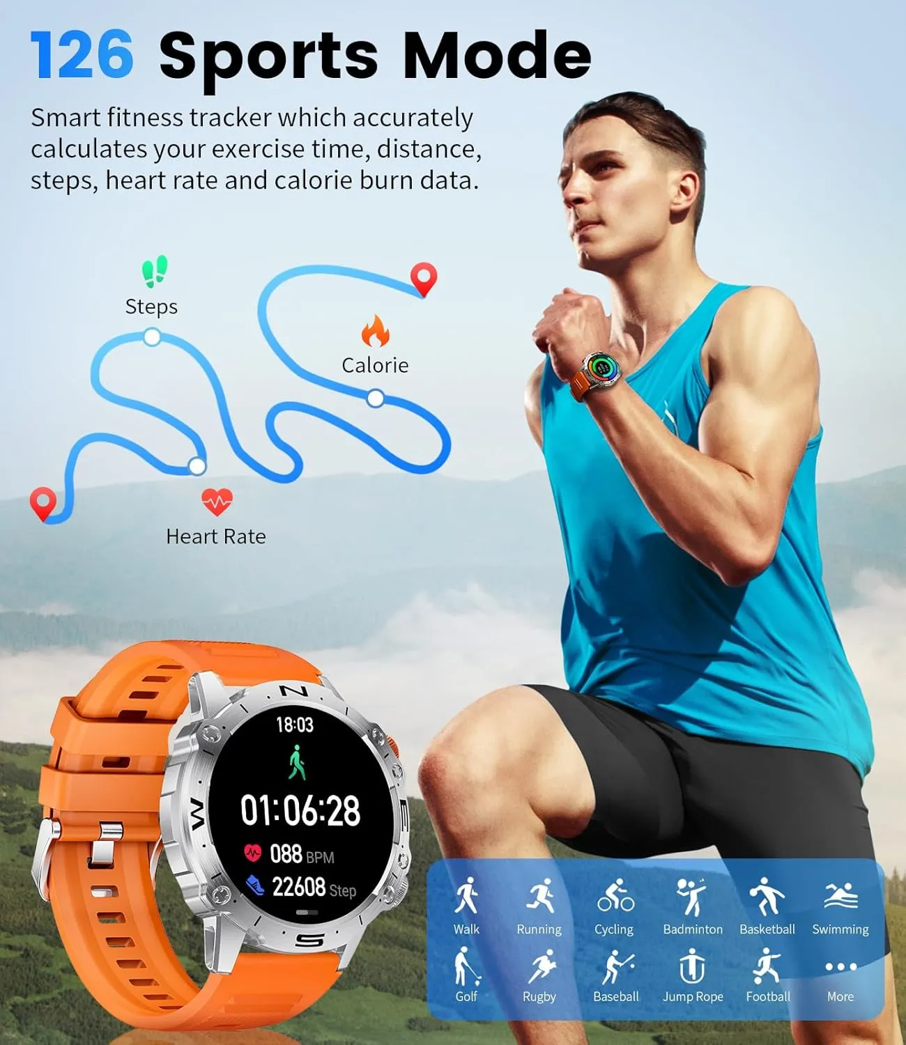 Military Smart Watch for Men(Answer/Dial Calls),1.43" AMOLED Always-on Display,Fitness Tracker 126 Sports Modes/IP68/Heart Rate/Sleep/SpO2/Blood Pressure,Tactical Outdoor Rugged Smartwatch iOS Android