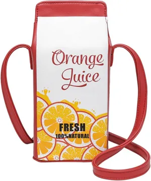 Milk Box Cross Body Shoulder Bag Phone Wallet for Women, Cute Fruits Banana Strawberry Fashion Casual Printed Purse