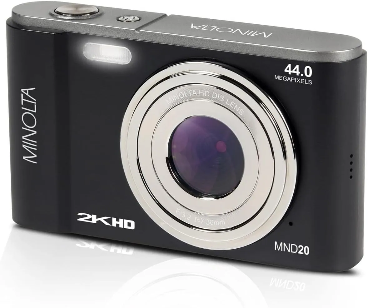 Minolta MND20 44 MP 2.7K Ultra HD Digital Camera with Slinger Camera case (Black)