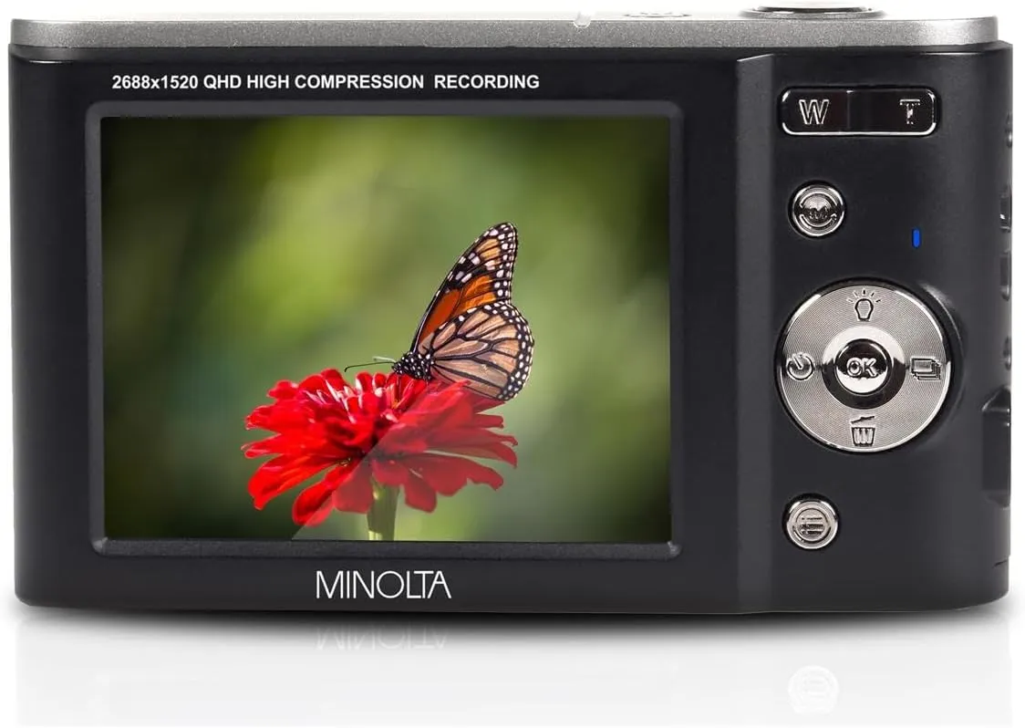 Minolta MND20 44 MP 2.7K Ultra HD Digital Camera with Slinger Camera case (Black)