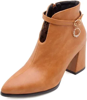 MIOKE Women's Pointed Toe Dressy Ankle Boots Trendy Zipper Chelsea Bootie Chunky Block High Heel Short Boot