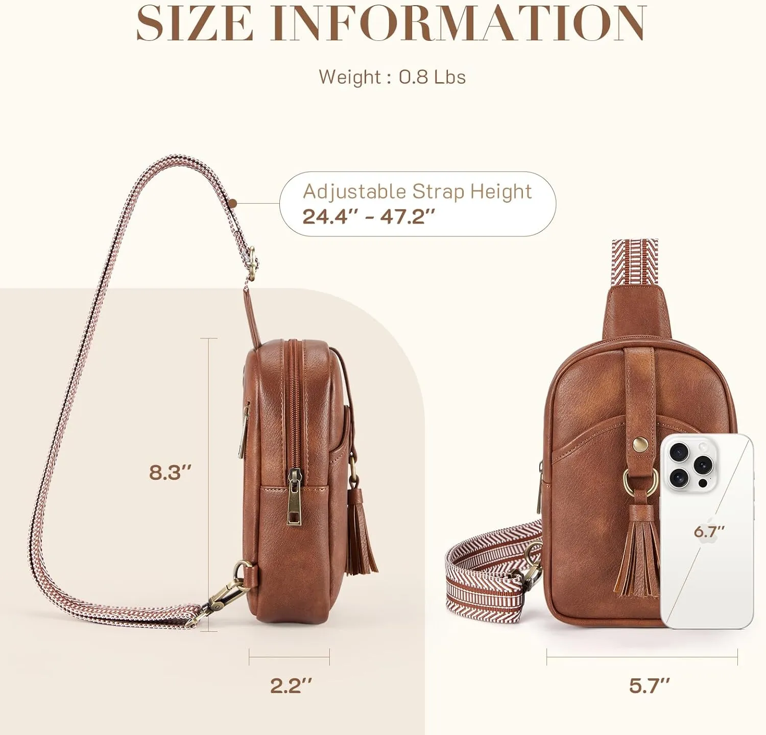 Missnine Small Sling Bag for Women PU Leather Fanny Pack Crossbody Purse Trendy Chest Bag for Travel, Shopping,Daily, Beige & Brown