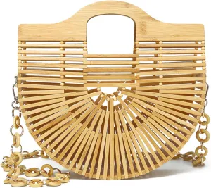 Miuco Bamboo Tote Bags Top Handle Handmade Handbags Beach Purses With Chain
