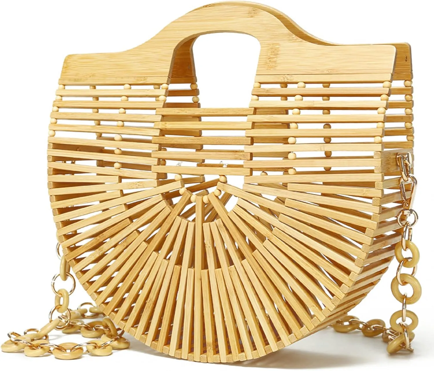 Miuco Bamboo Tote Bags Top Handle Handmade Handbags Beach Purses With Chain
