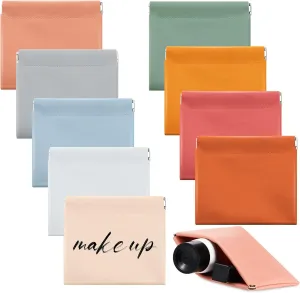 Mixweer 10 Pcs Makeup Bag Lambskin Pocket Bag Cosmetics Pouch Purse Portable Organizer PU Leather No Zipper Travel Multifunctional Storage Bag (Bright Color,Small Size)