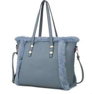 MKF Collection Fuzzy Tote Bag for Women Top-Handle Fluffy Faux Fur Crossbody Vegan Leather Purse
