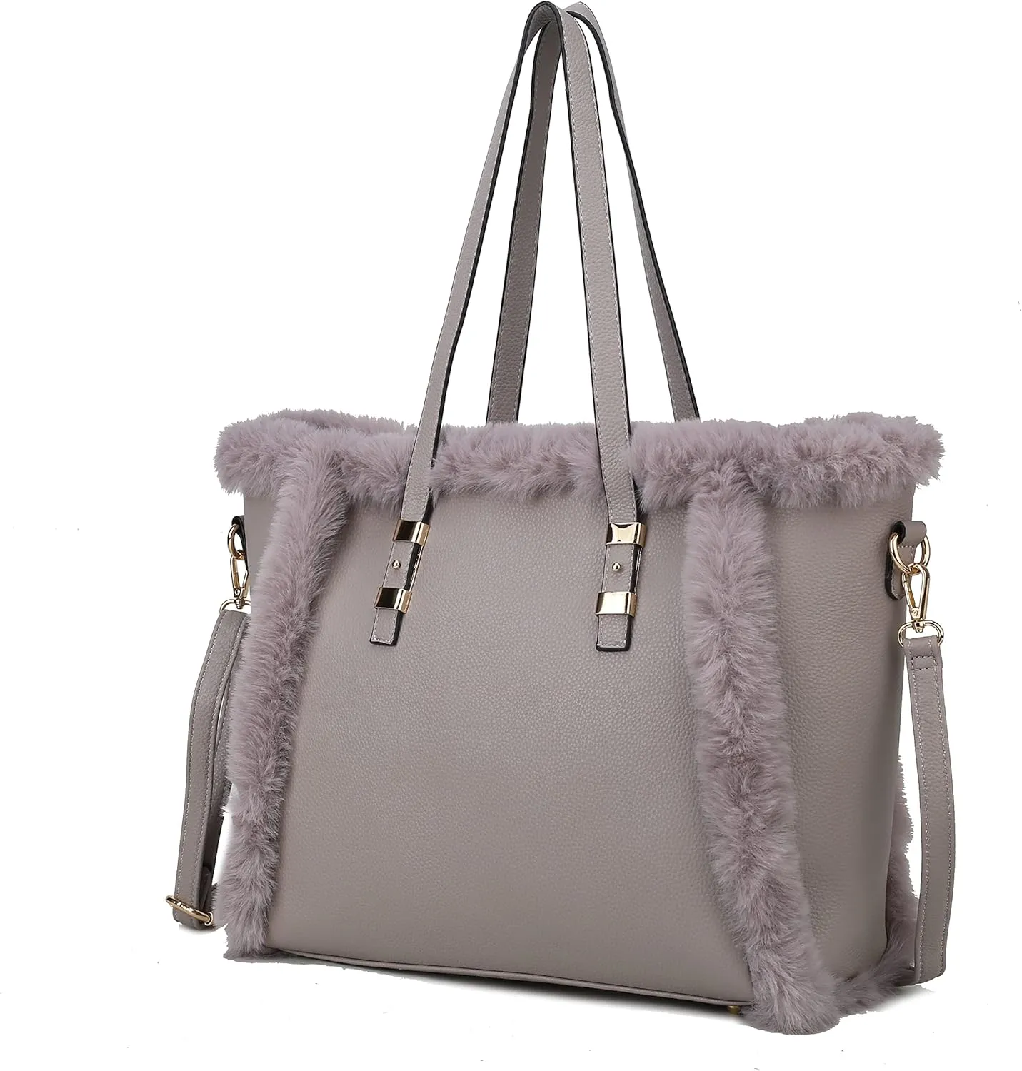MKF Collection Fuzzy Tote Bag for Women Top-Handle Fluffy Faux Fur Crossbody Vegan Leather Purse