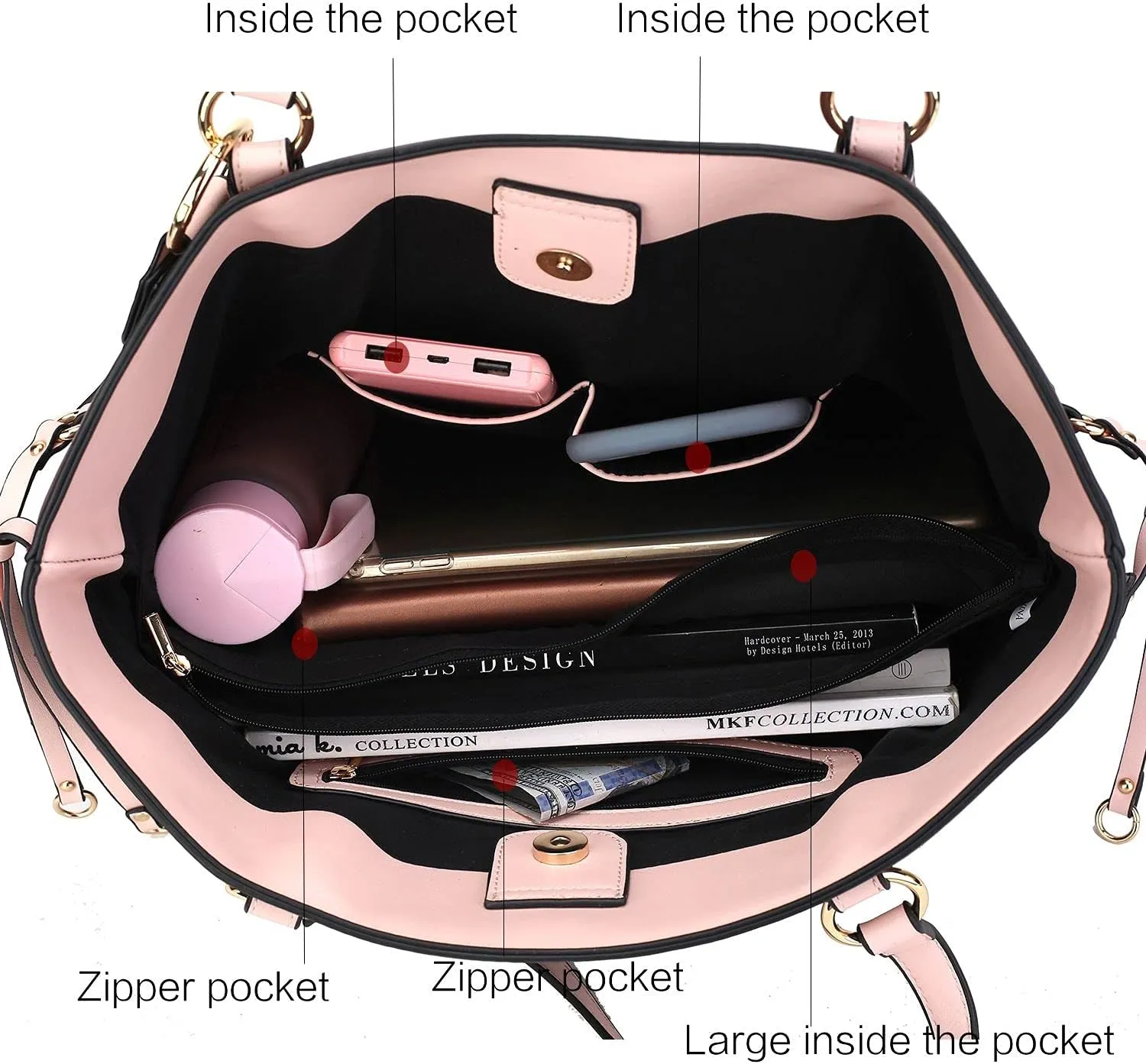 MKF Set Shoulder Bag for Women & Wristlet Wallet Purse: Top Handle Tote Satchel PU Leather Handbag Pocketbook