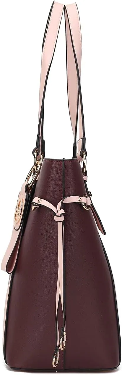 MKF Set Shoulder Bag for Women & Wristlet Wallet Purse: Top Handle Tote Satchel PU Leather Handbag Pocketbook