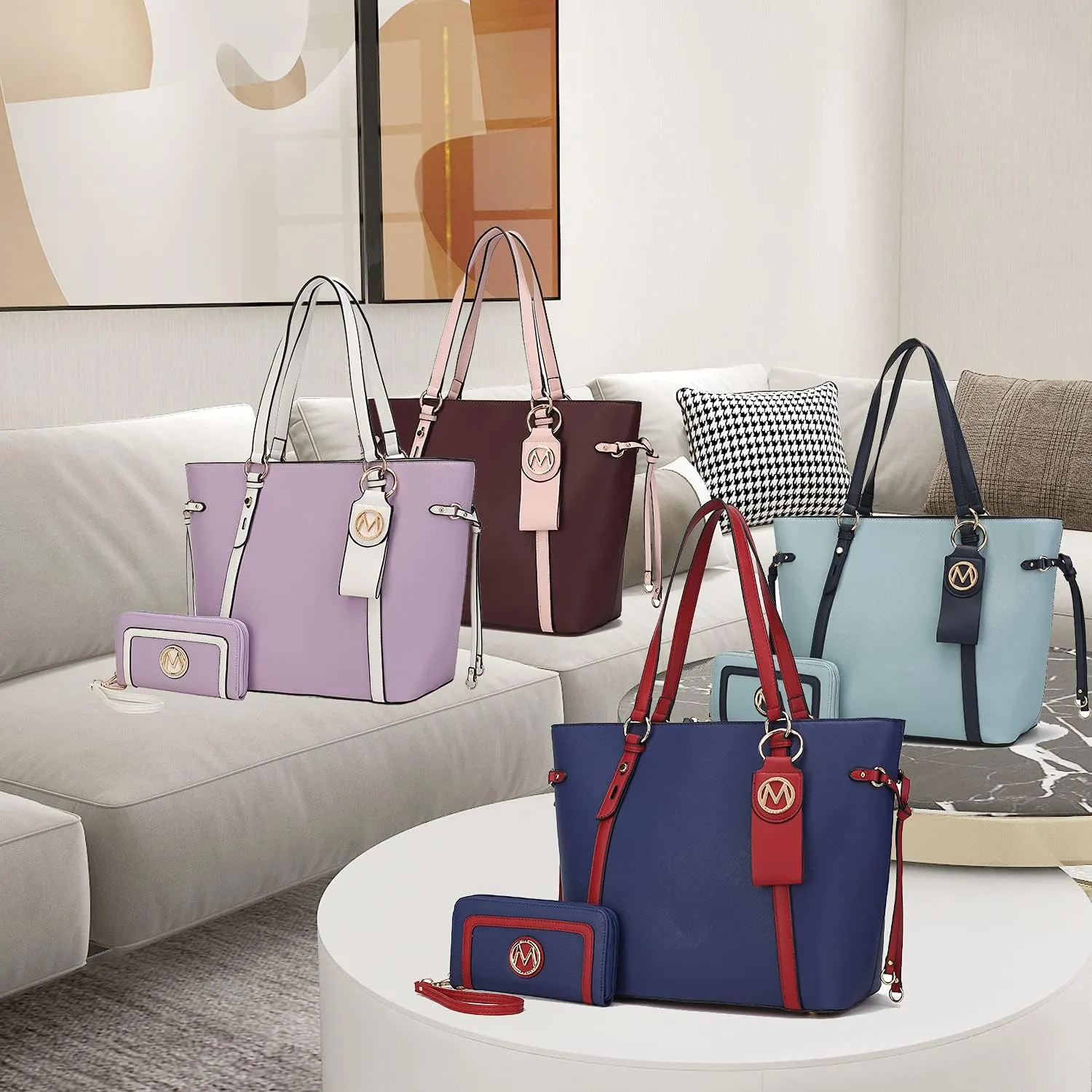 MKF Set Shoulder Bag for Women & Wristlet Wallet Purse: Top Handle Tote Satchel PU Leather Handbag Pocketbook