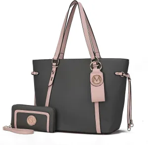 MKF Set Shoulder Bag for Women & Wristlet Wallet Purse: Top Handle Tote Satchel PU Leather Handbag Pocketbook