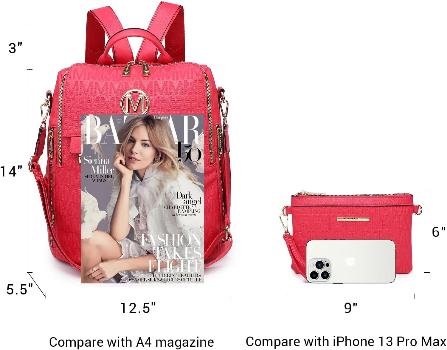 MKP COLLECTION Women Fashion Backpack Purse Multi Pockets Anti-Theft Rucksack Travel Shoulder Bag Handbag Set 2pcs