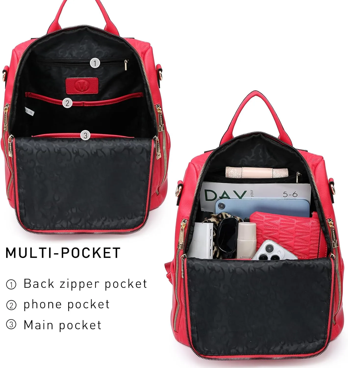 MKP COLLECTION Women Fashion Backpack Purse Multi Pockets Anti-Theft Rucksack Travel Shoulder Bag Handbag Set 2pcs