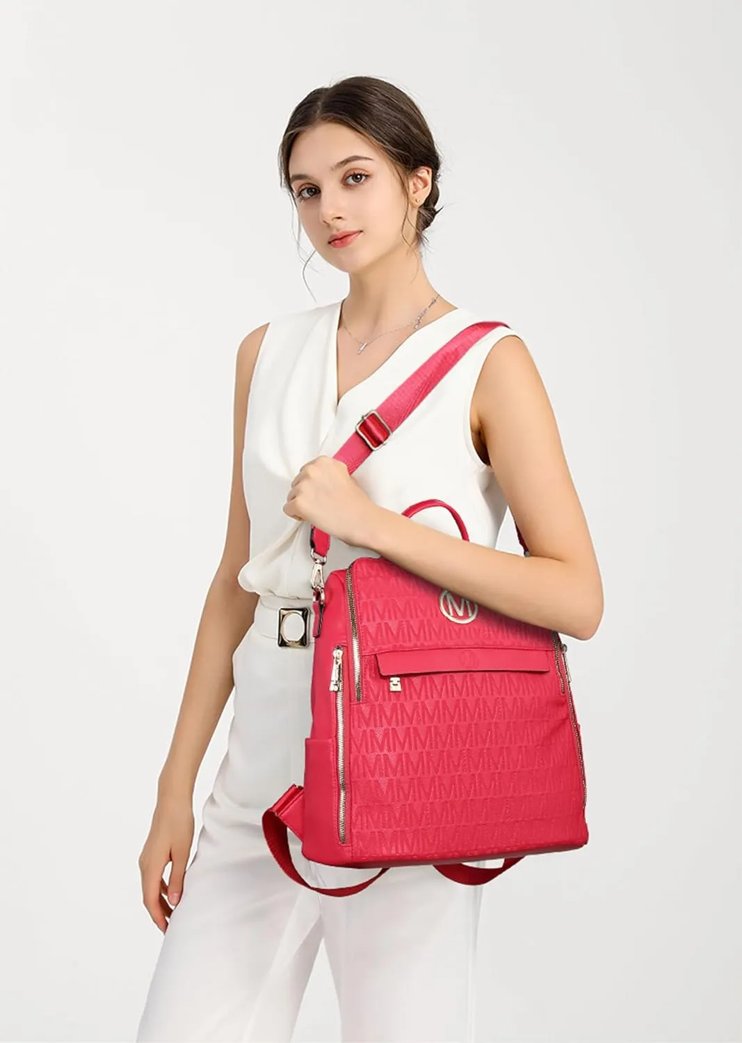 MKP COLLECTION Women Fashion Backpack Purse Multi Pockets Anti-Theft Rucksack Travel Shoulder Bag Handbag Set 2pcs