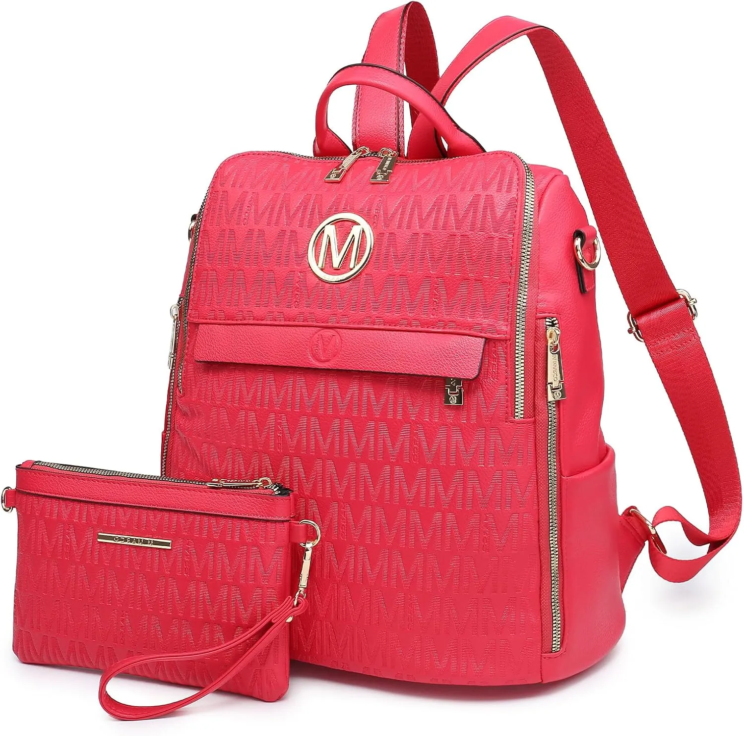 MKP COLLECTION Women Fashion Backpack Purse Multi Pockets Anti-Theft Rucksack Travel Shoulder Bag Handbag Set 2pcs