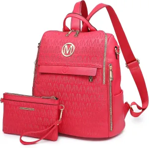MKP COLLECTION Women Fashion Backpack Purse Multi Pockets Anti-Theft Rucksack Travel Shoulder Bag Handbag Set 2pcs