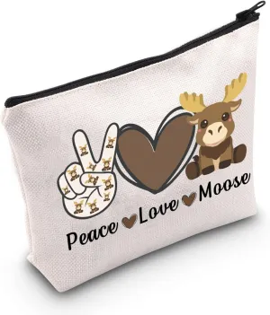 MNIGIU Funny Moose Gift Peace Love Moose Cosmetic Bag Moose Deer Makeup Bag Moose Lover Gift