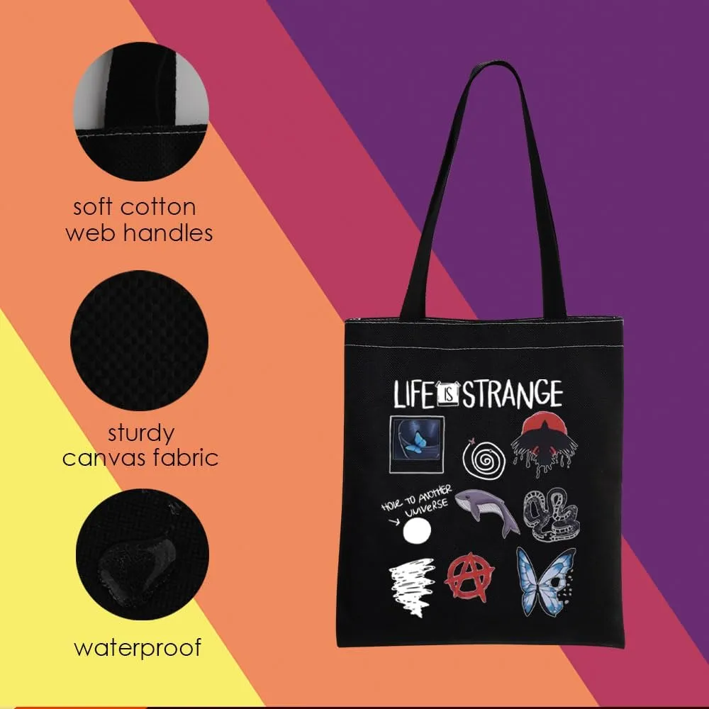 MNIGIU Life Strange Merch Tote Bag Life Strange Fans Gift Chloe And Max Lover Gift (Life-Strange Black)