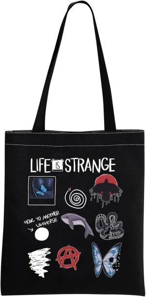 MNIGIU Life Strange Merch Tote Bag Life Strange Fans Gift Chloe And Max Lover Gift (Life-Strange Black)
