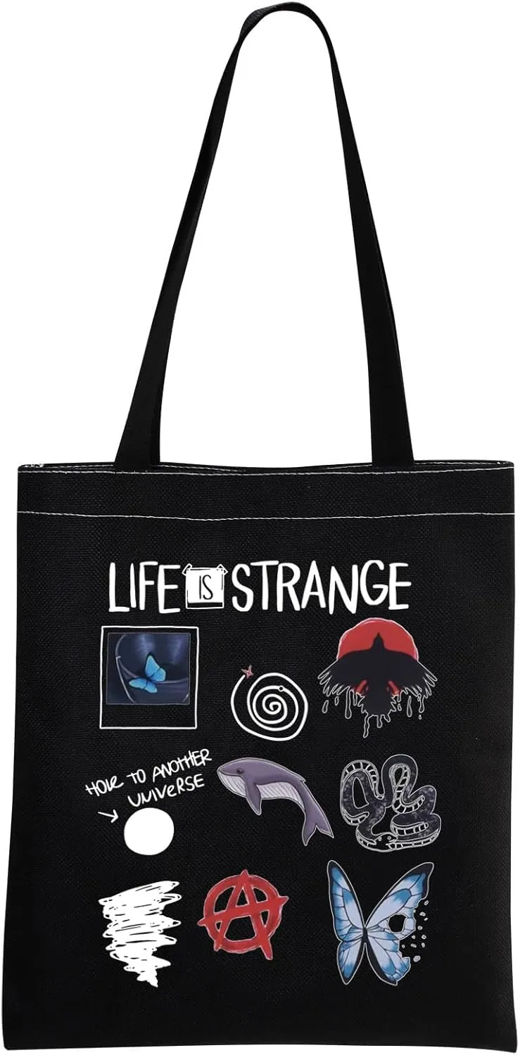 MNIGIU Life Strange Merch Tote Bag Life Strange Fans Gift Chloe And Max Lover Gift (Life-Strange Black)