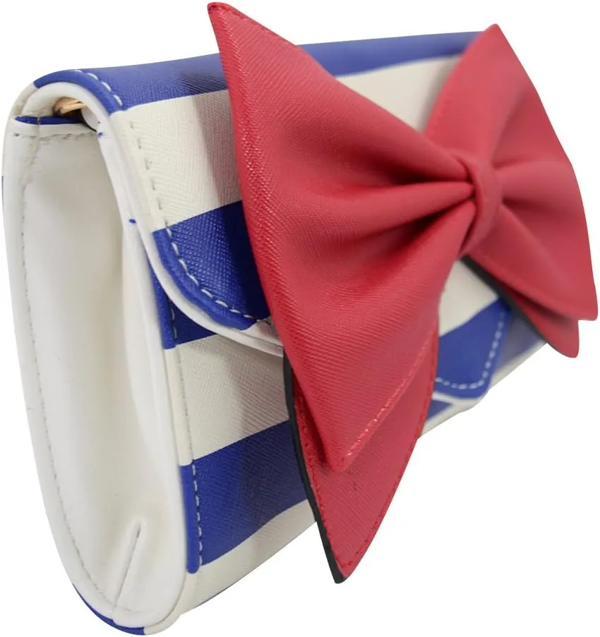 Mod 60's Pinup Striped Clutch Purse with large Bow accent with a shoulder strap