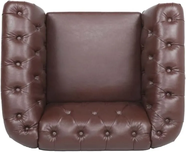 Modern Chesterfield Armchair PU Leather, Rolled Arm Tufted Back Accent Chairs, Upholstery Nailhead Trim for Living Room Office (Dark Brown)