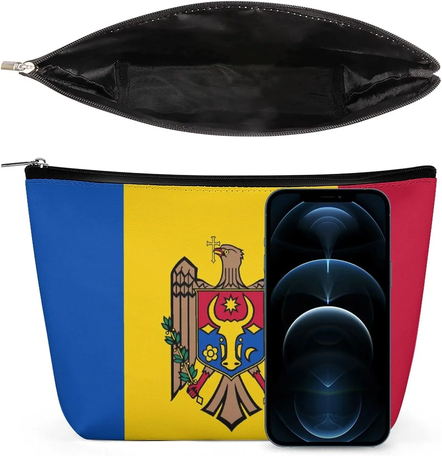 Moldova Flag Portable Makeup Bag Travel-Friendly Cosmetic Organizer for Women and Girls