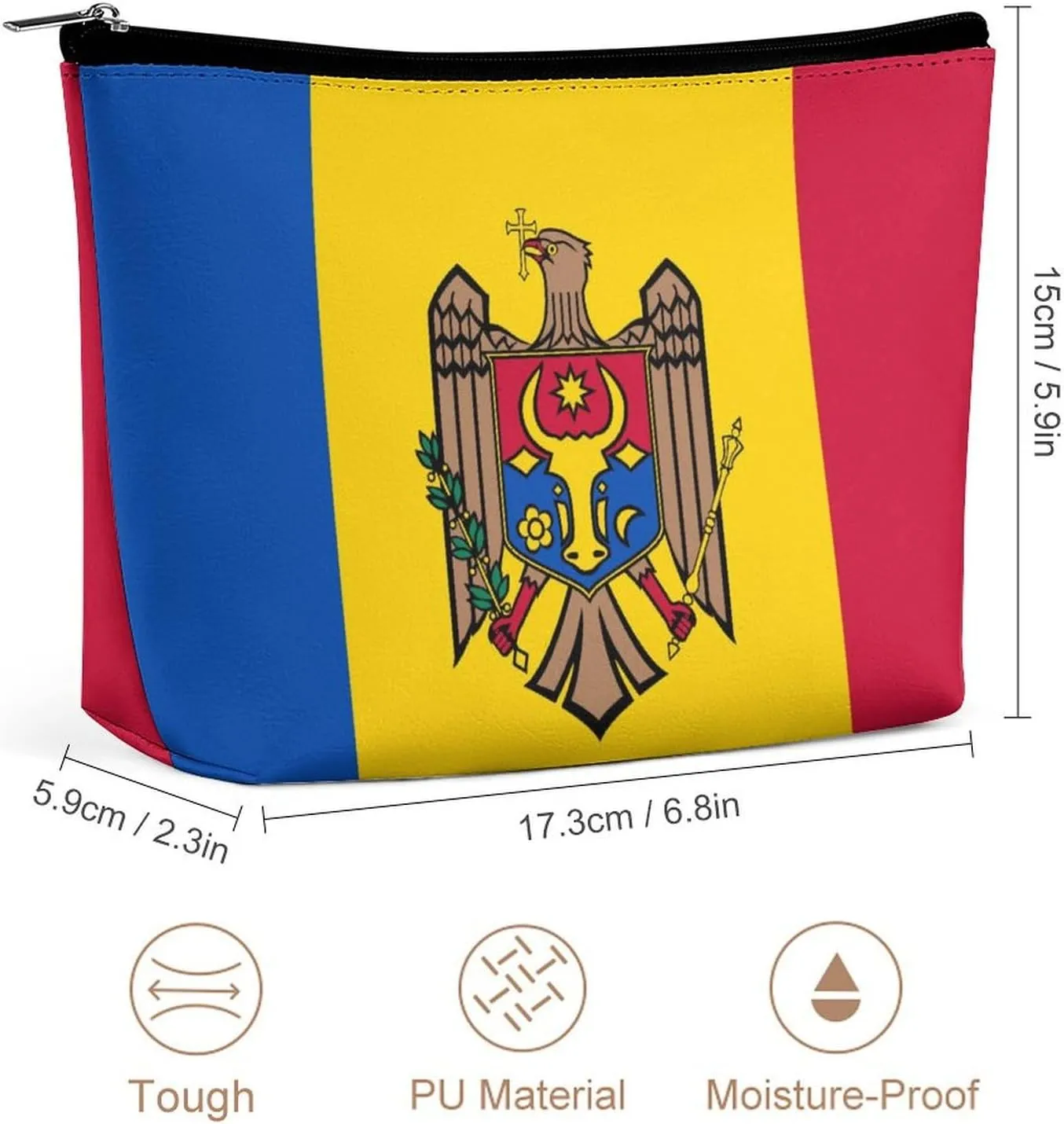 Moldova Flag Portable Makeup Bag Travel-Friendly Cosmetic Organizer for Women and Girls