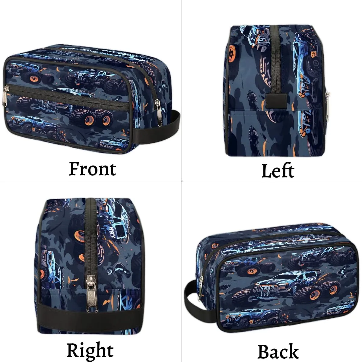Monster Truck Car Hanging Toiletry Bag,Travel Hygiene Kits for Boys Mens,Waterproof Makeup Carry-on Bags,Cosmetic Bag,TSA Approved Shave Dopp Kit for Toiletries Shower Bathroom Accessories Gifts