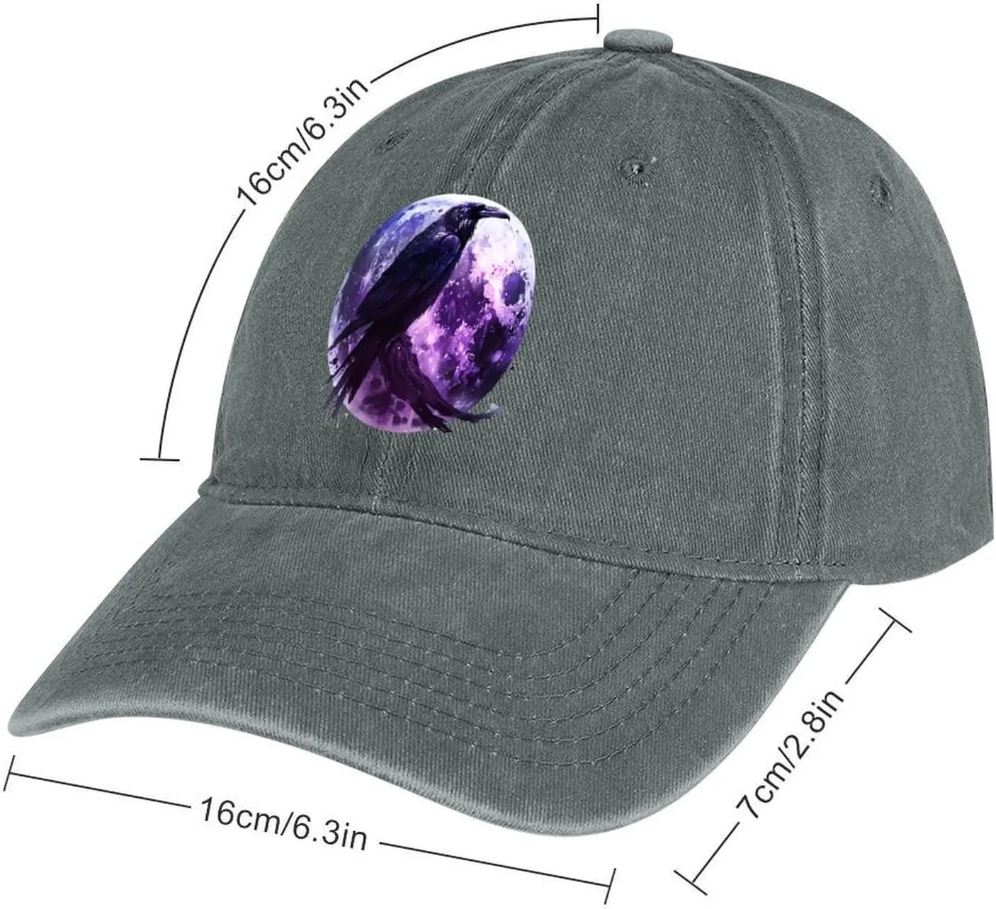 Moon and Raven Adjustable Baseball Cap Cotton Vintage Denim Sun Visor Dad Hat for Men Women