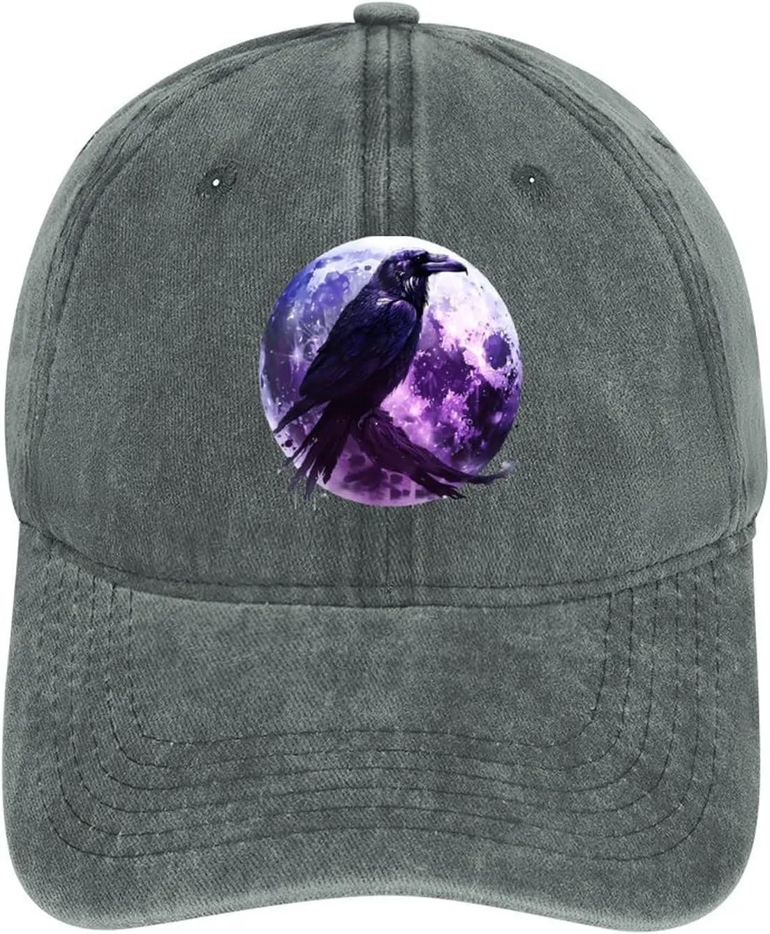Moon and Raven Adjustable Baseball Cap Cotton Vintage Denim Sun Visor Dad Hat for Men Women