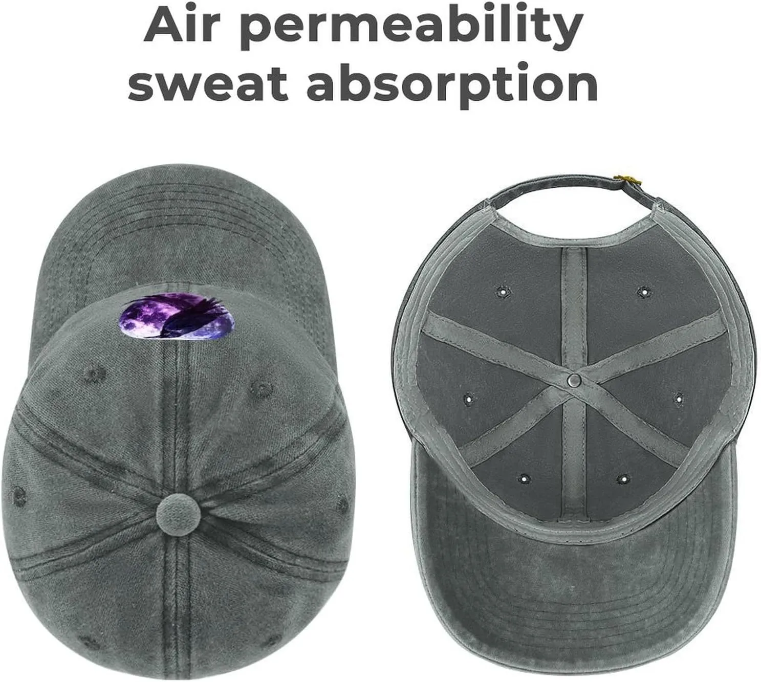 Moon and Raven Adjustable Baseball Cap Cotton Vintage Denim Sun Visor Dad Hat for Men Women