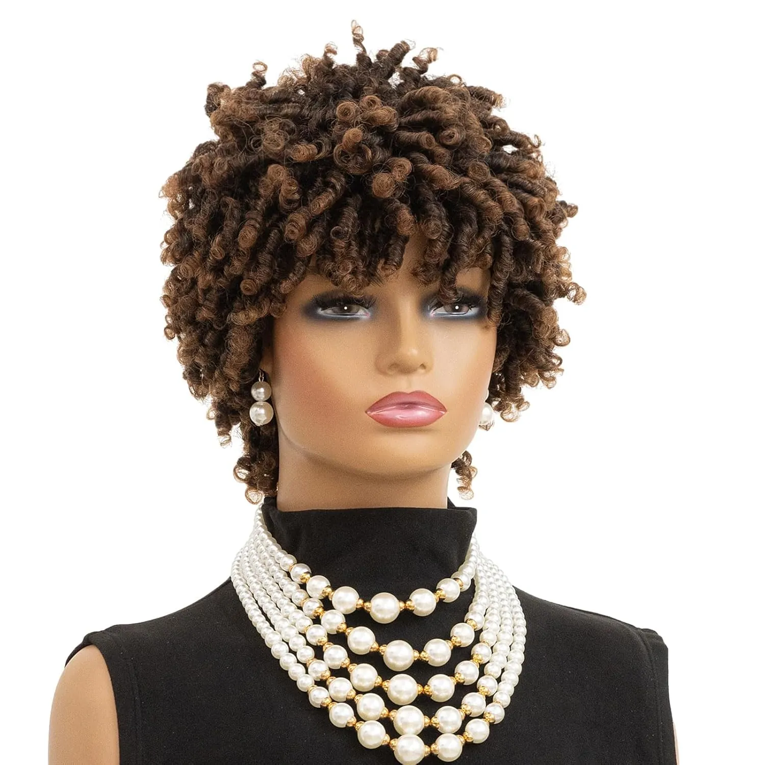 MOONSHOW Short Braided Wigs for Black Women Faux Locs Hair Wigs Short Dreadlock Wig Black Afro Curly Kinky Twist Braided Wigs Synthetic 1B Dreads Wig for Black Women