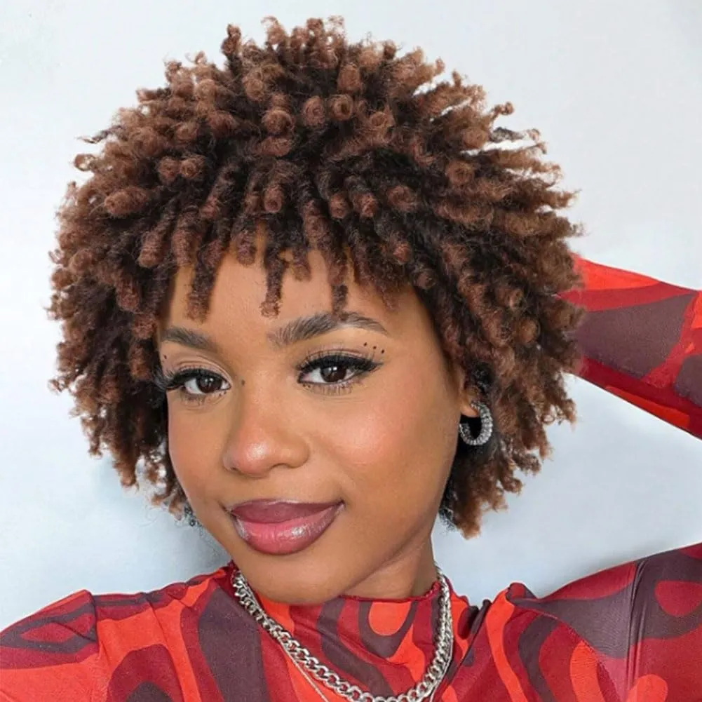 MOONSHOW Short Braided Wigs for Black Women Faux Locs Hair Wigs Short Dreadlock Wig Black Afro Curly Kinky Twist Braided Wigs Synthetic 1B Dreads Wig for Black Women
