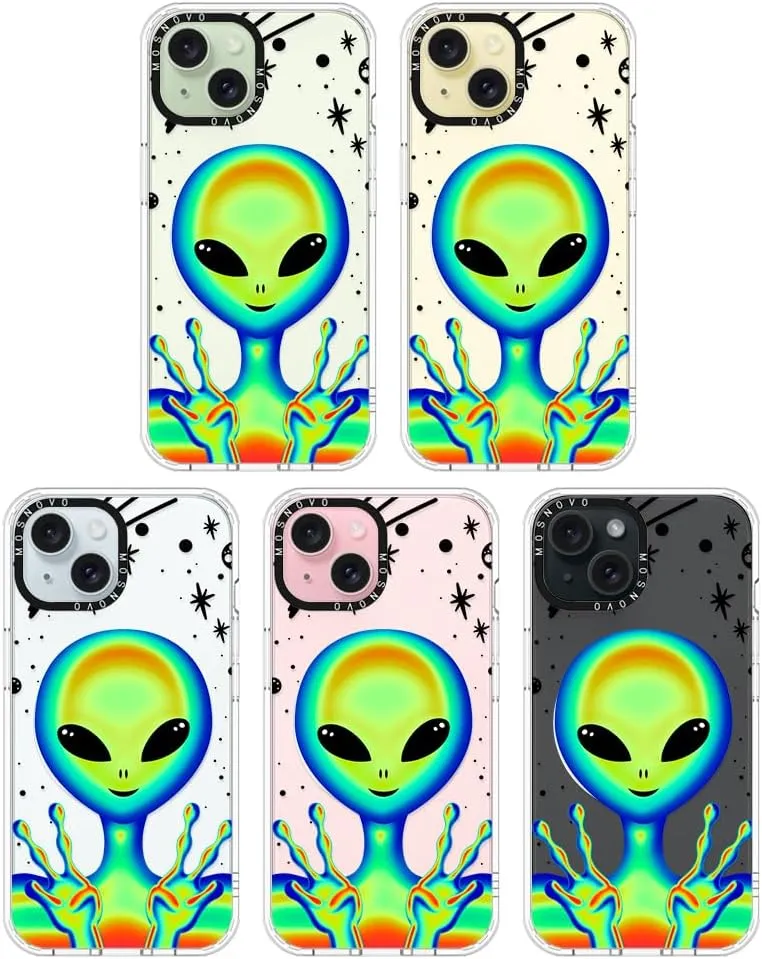 MOSNOVO Case for iPhone 15 Plus/iPhone 14 Plus, [Compatible with Magsafe] [Buffertech 6.6ft Military-Grade Drop Protection] [Anti Peel Off Tech] Clear Phone Case Design - Alien Piece