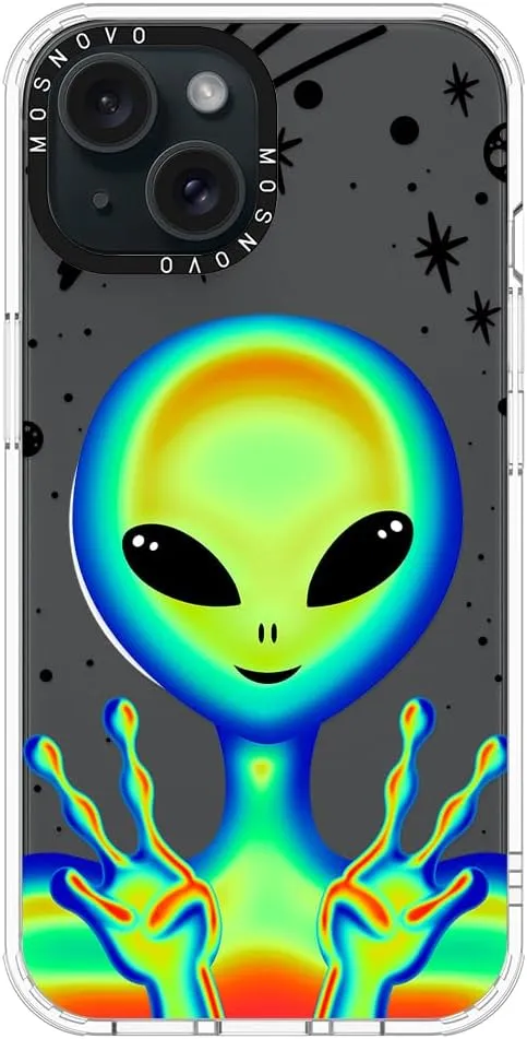 MOSNOVO Case for iPhone 15 Plus/iPhone 14 Plus, [Compatible with Magsafe] [Buffertech 6.6ft Military-Grade Drop Protection] [Anti Peel Off Tech] Clear Phone Case Design - Alien Piece