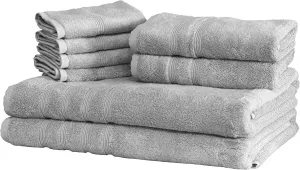 Mosobam Luxury Turkish 8pc XL Towel Set 35X70 16X30 13X13 Light Grey (Gray) 700 GSM Bamboo Viscose & Aegean Turkish Combed Cotton