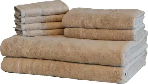 Mosobam Luxury Turkish 8pc XL Towel Set 35X70 16X30 13X13 Light Taupe 700 GSM Bamboo Viscose & Aegean Turkish Combed Cotton
